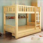 Natural Wood Bunk Bed with Storage Drawers and Ladder
