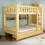 Natural Wood Bunk Bed with Storage Drawers and Ladder