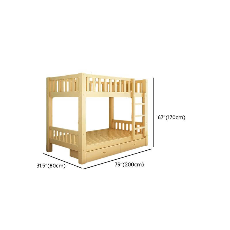 Natural Wood Bunk Bed with Storage Drawers and Ladder Dimensions