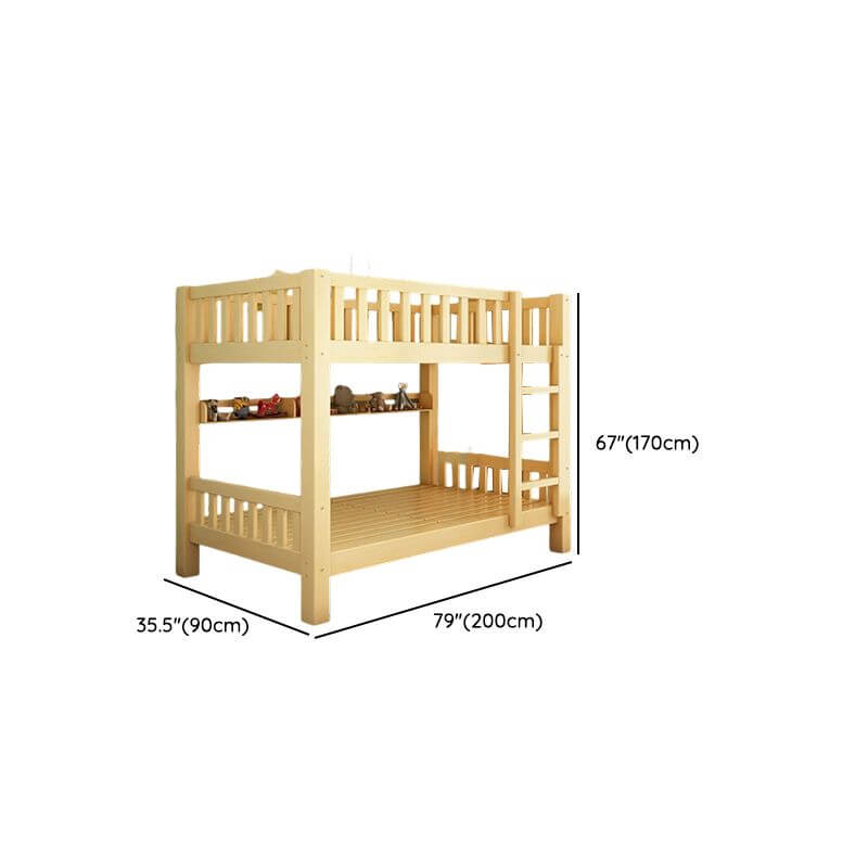 Natural Wood Bunk Bed with Storage Drawers and Ladder Dimensions