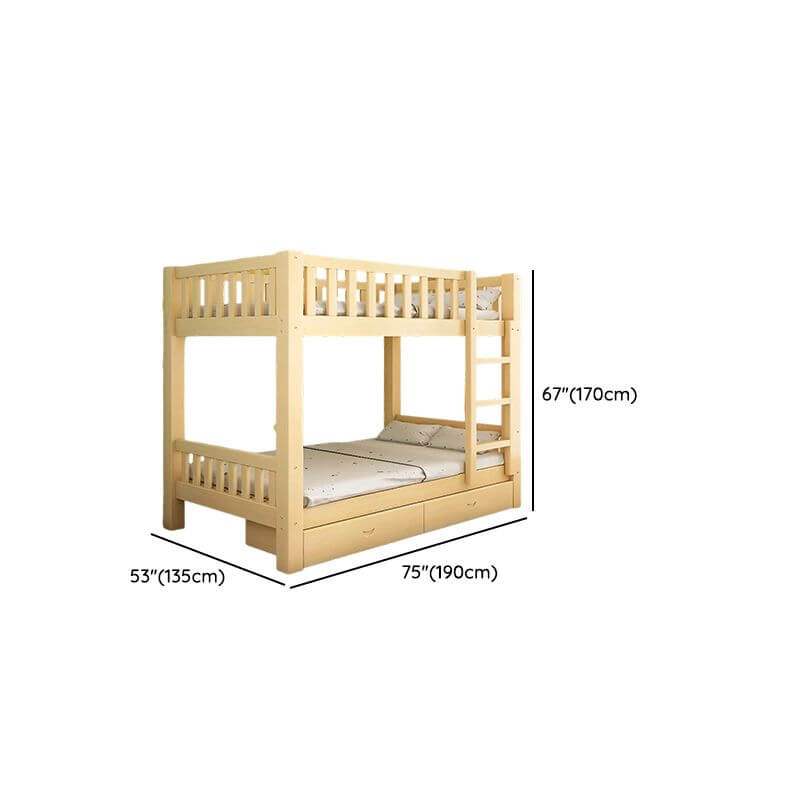 Natural Wood Bunk Bed with Storage Drawers and Ladder Dimensions