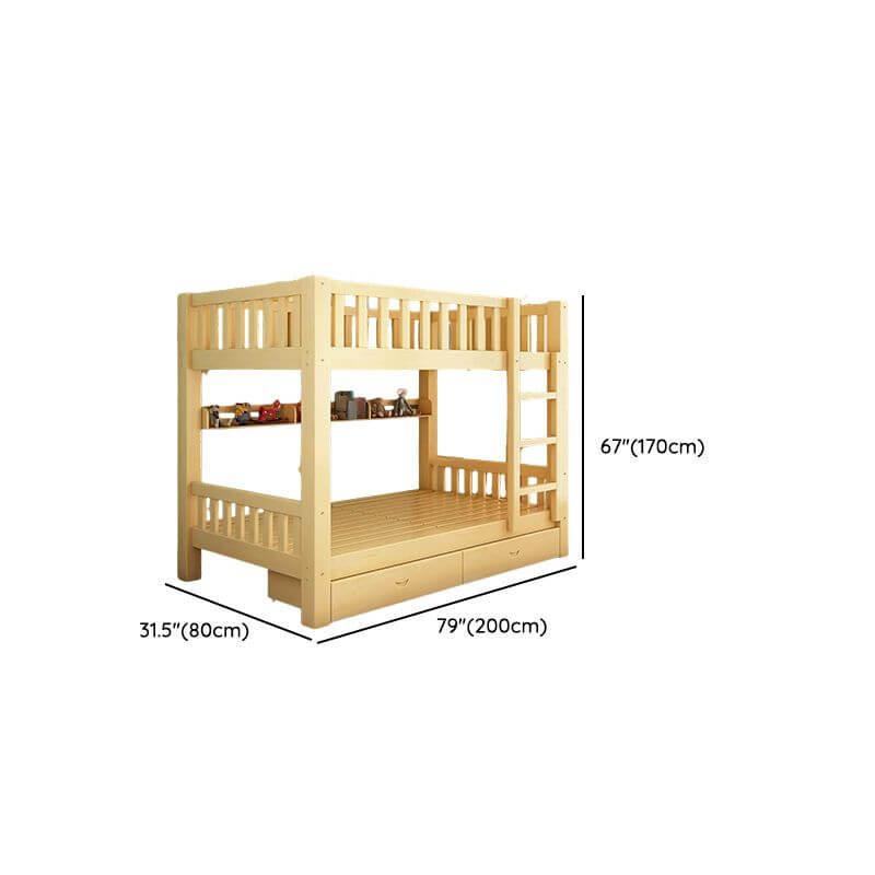 Natural Wood Bunk Bed with Storage Drawers and Ladder Dimensions