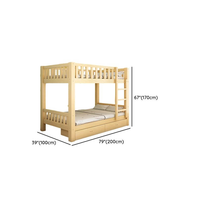 Natural Wood Bunk Bed with Storage Drawers and Ladder Dimensions