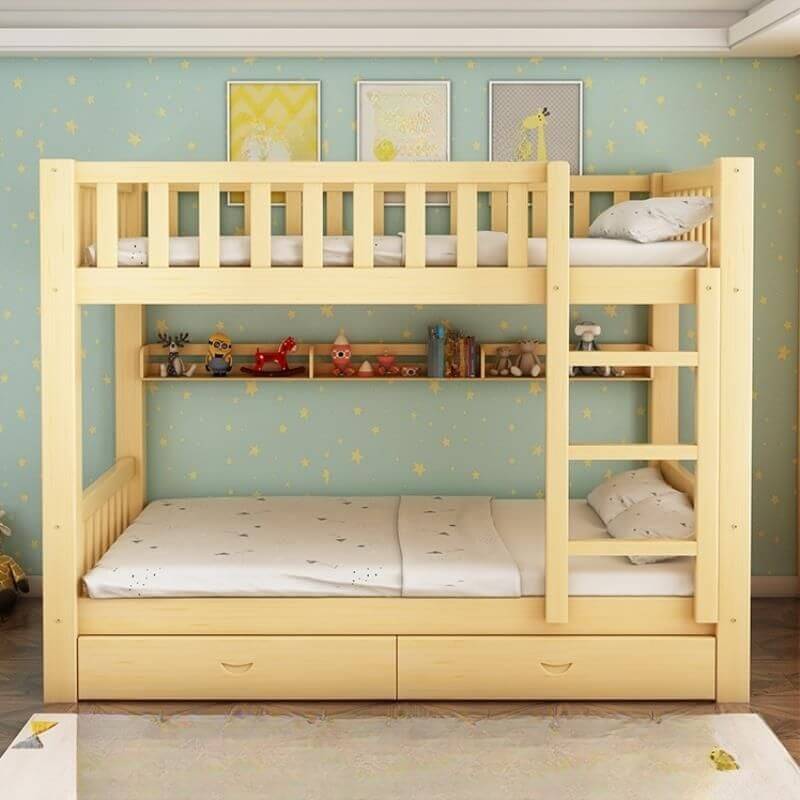 Natural Wood Bunk Bed with Storage Drawers and Ladder Main Product Image Image principale du produit