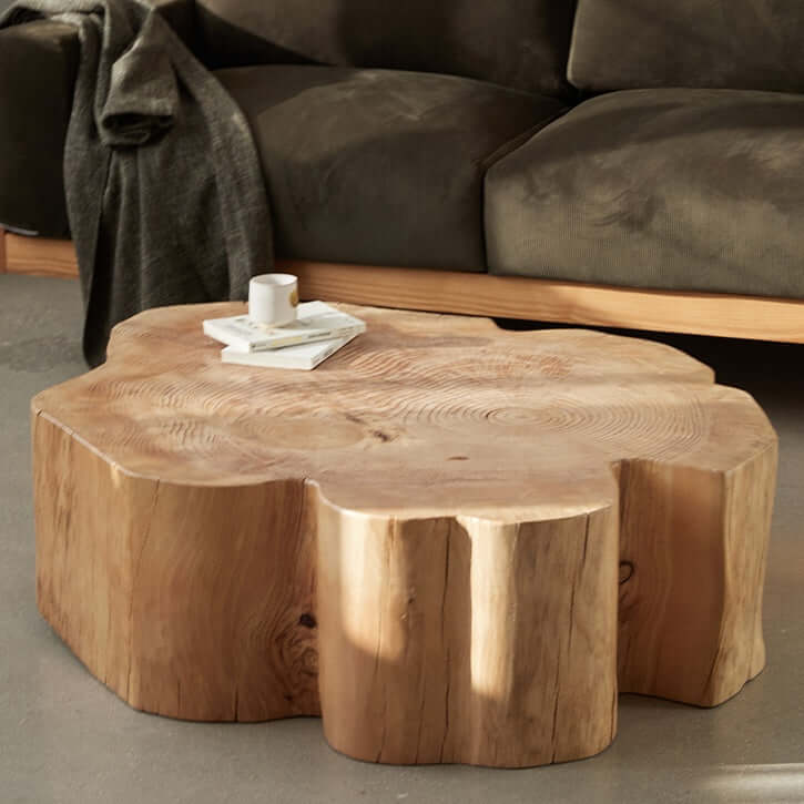 Natural Wood Coffee Table with Unique Petal Design