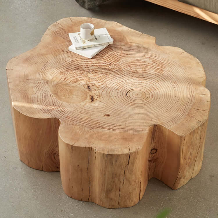 Natural Wood Coffee Table with Unique Petal Design