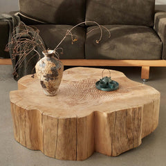 Natural Wood Coffee Table with Unique Petal Design