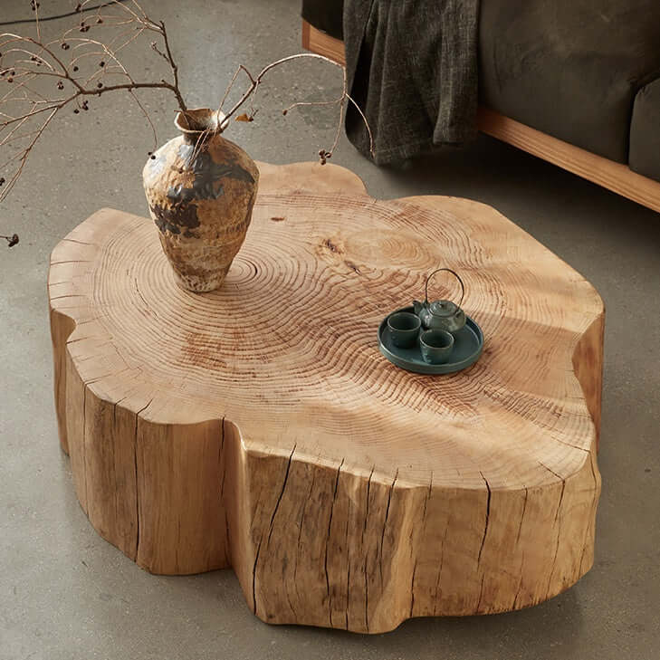 Natural Wood Coffee Table with Unique Petal Design