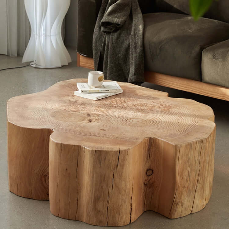 Natural Wood Coffee Table with Unique Petal Design