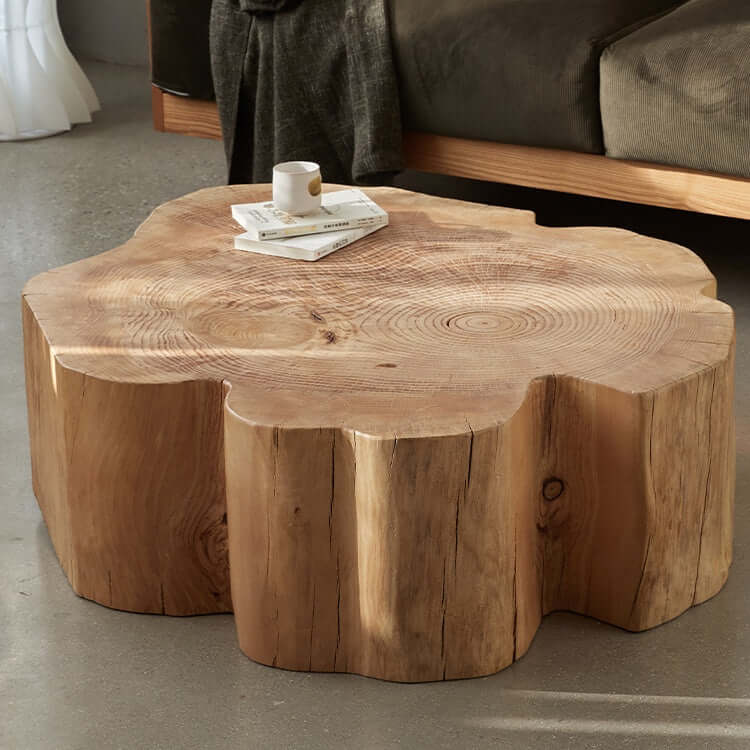 Natural Wood Coffee Table with Unique Petal Design