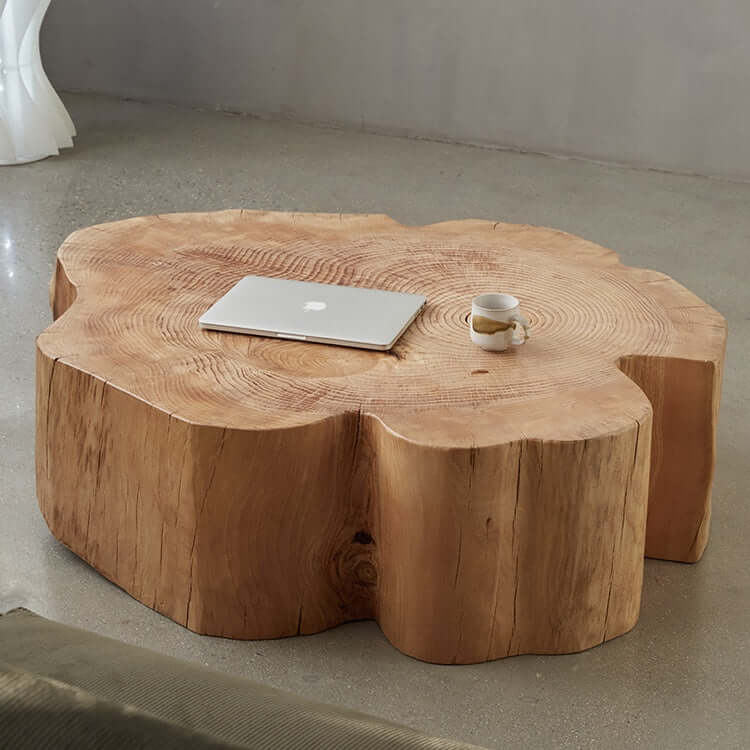 Natural Wood Coffee Table with Unique Petal Design
