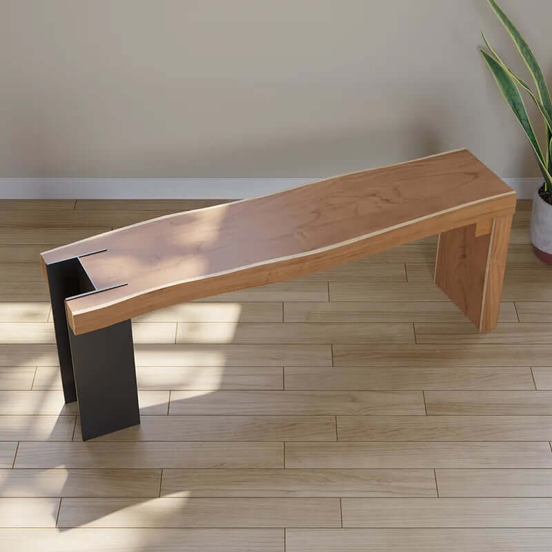 Natural Wood Entryway Bench With Black Metal Legs