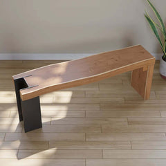 Natural Wood Entryway Bench With Black Metal Legs