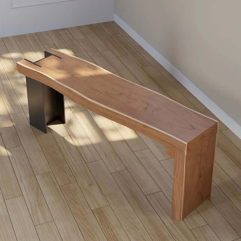 Natural Wood Entryway Bench With Black Metal Legs
