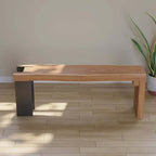 Natural Wood Entryway Bench With Black Metal Legs