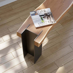 Natural Wood Entryway Bench With Black Metal Legs