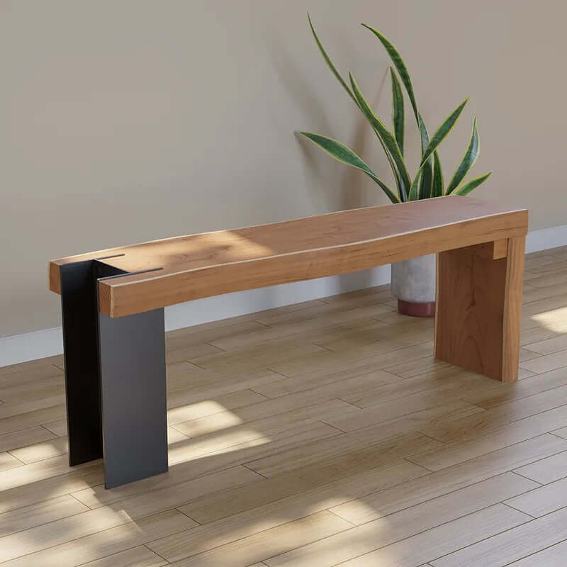 Natural Wood Entryway Bench With Black Metal Legs Main Product Image