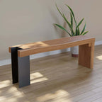 Natural Wood Entryway Bench With Black Metal Legs Main Product Image