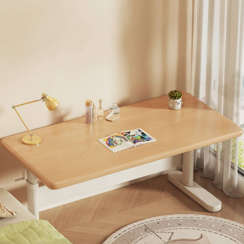 Natural Wood Finish Kids Writing Desk with Storage and Hutch