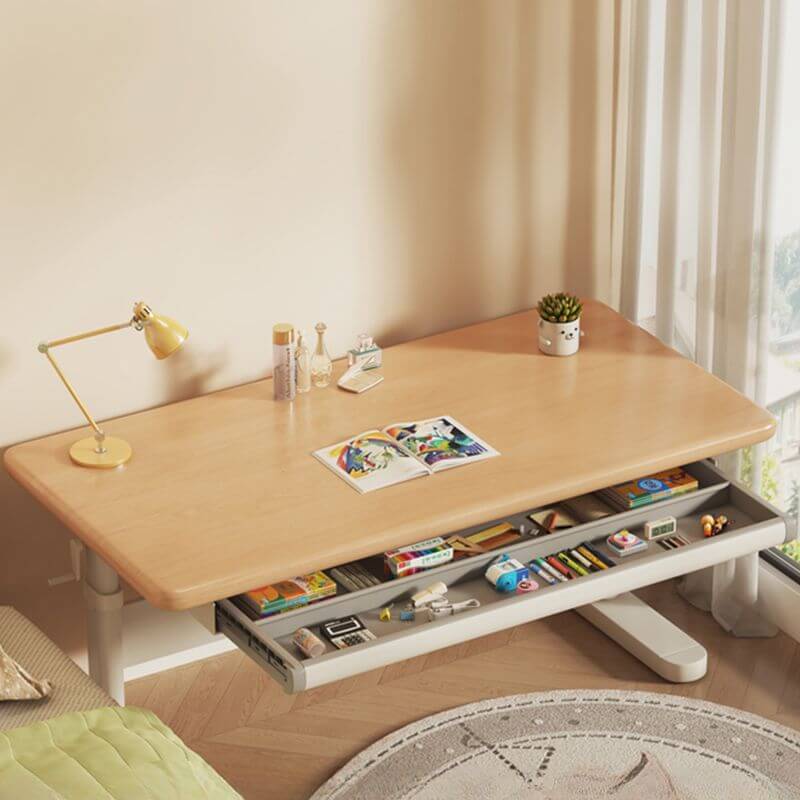 Natural Wood Finish Kids Writing Desk with Storage and Hutch