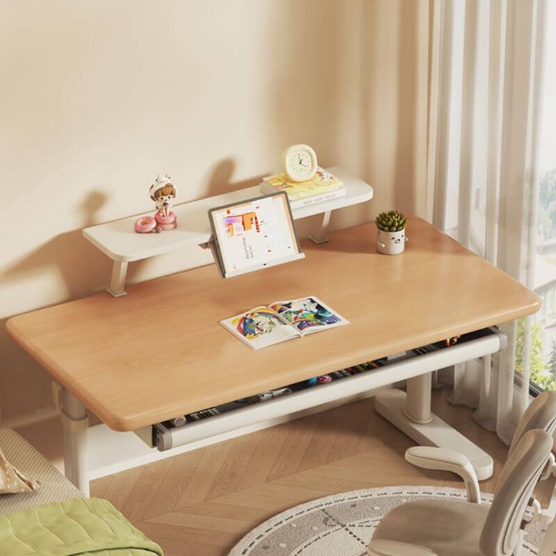 Natural Wood Finish Kids Writing Desk with Storage and Hutch