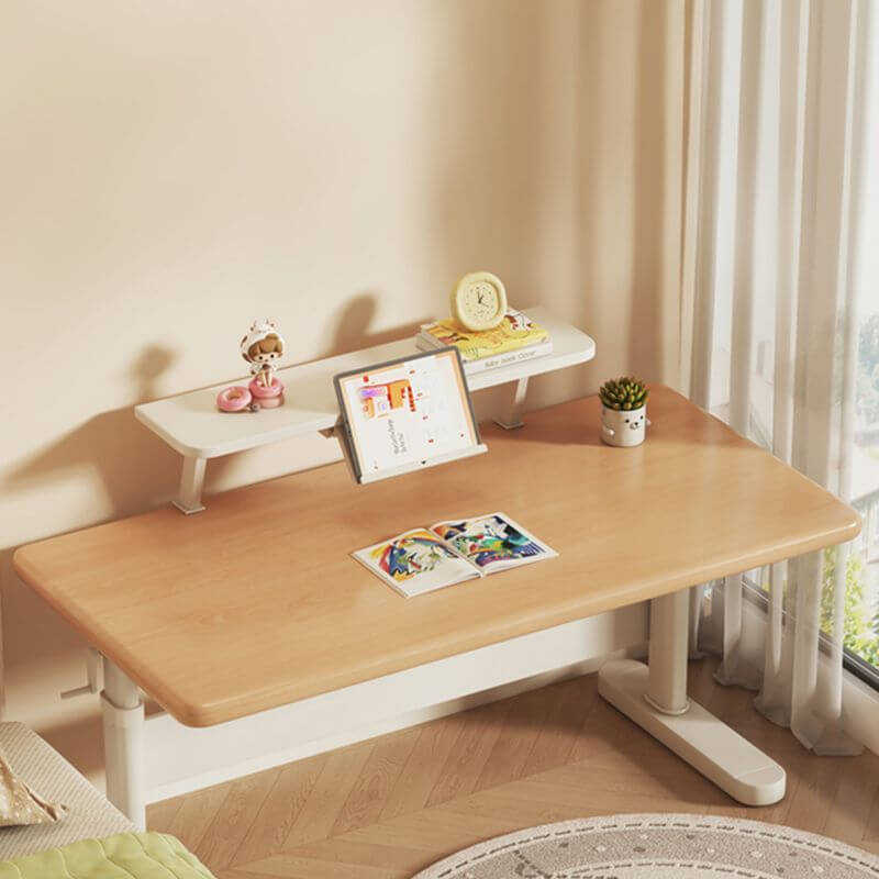 Natural Wood Finish Kids Writing Desk with Storage and Hutch