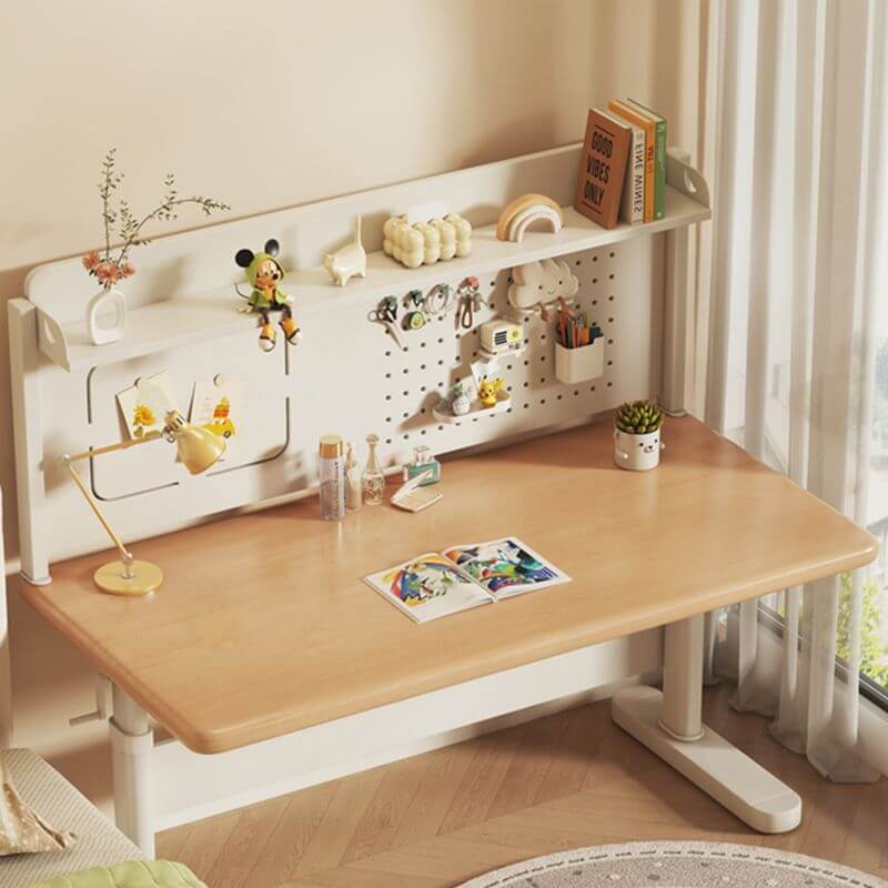 Natural Wood Finish Kids Writing Desk with Storage and Hutch