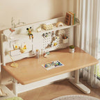 Natural Wood Finish Kids Writing Desk with Storage and Hutch
