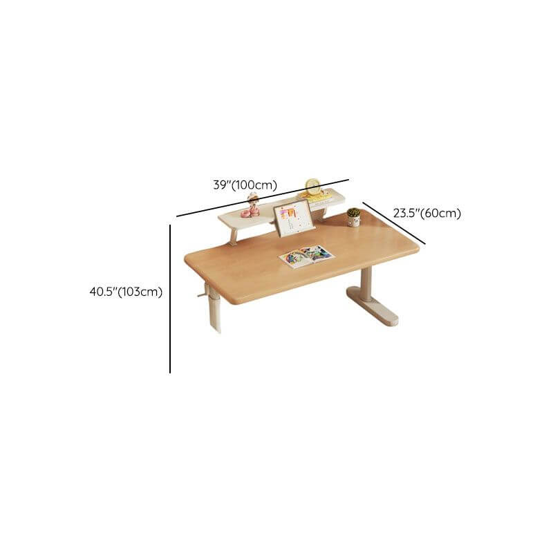Natural Wood Finish Kids Writing Desk with Storage and Hutch Dimensions