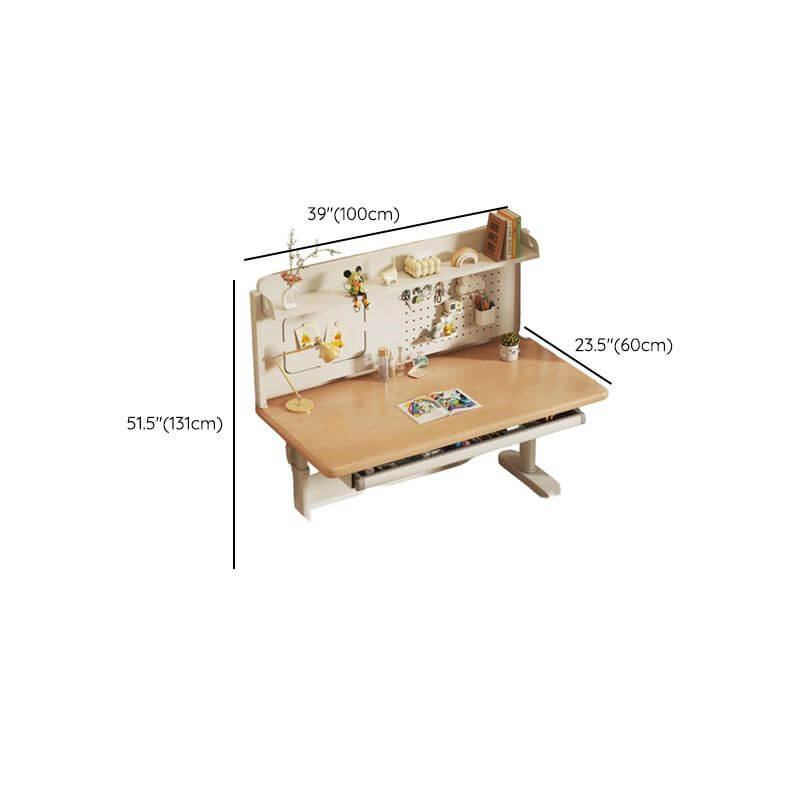 Natural Wood Finish Kids Writing Desk with Storage and Hutch Dimensions