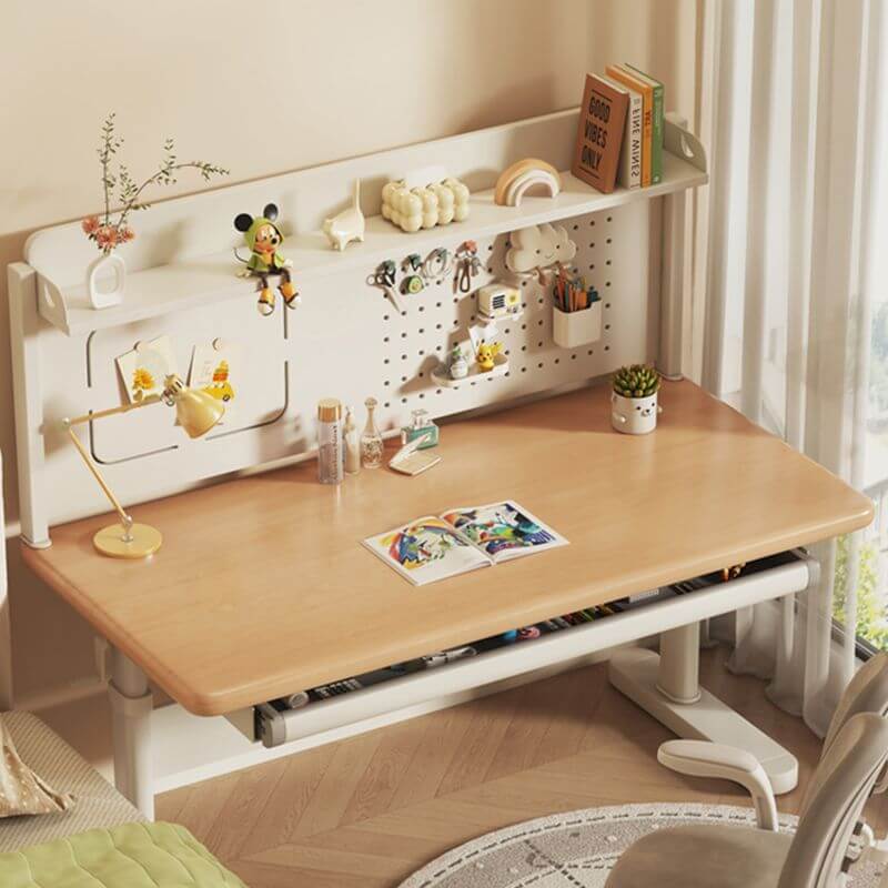 Natural Wood Finish Kids Writing Desk with Storage and Hutch Main Product Image