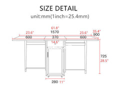 Natural Wood Folding Dining Table Set With Rattan Cabinet