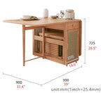 Natural Wood Folding Dining Table Set With Rattan Cabinet
