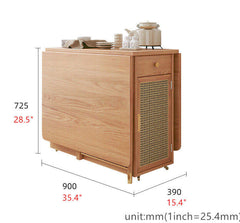 Natural Wood Folding Dining Table Set With Rattan Cabinet