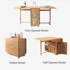 Natural Wood Folding Dining Table Set With Rattan Cabinet Main Product Image