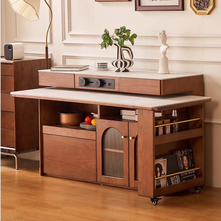 Natural Wood Island Table With Rotating Top