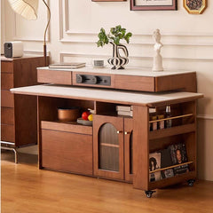 Natural Wood Island Table With Rotating Top