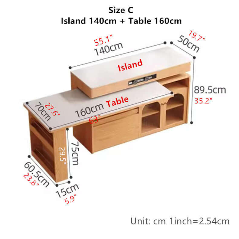 Natural Wood Island Table With Rotating Top