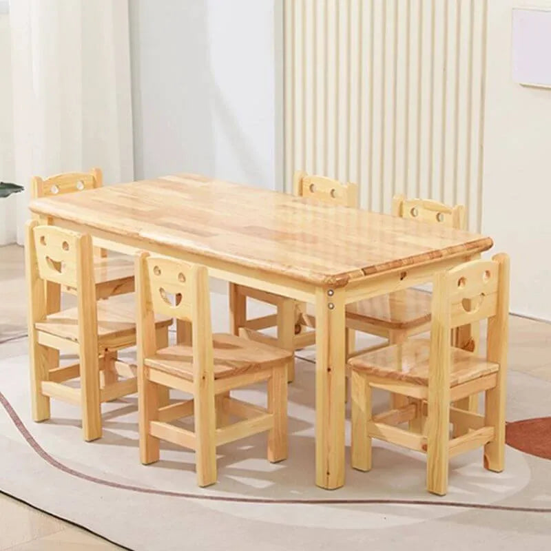 Natural Wood Kids Writing Desk Sets – Light Brown Round & Rectangular Tables with Chairs
