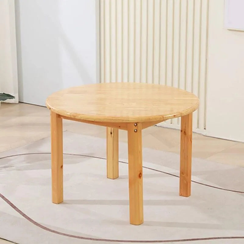 Natural Wood Kids Writing Desk Sets – Light Brown Round & Rectangular Tables with Chairs