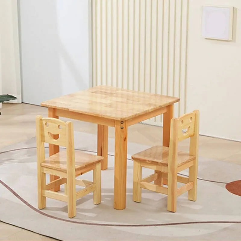 Natural Wood Kids Writing Desk Sets – Light Brown Round & Rectangular Tables with Chairs