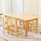 Natural Wood Kids Writing Desk Sets – Light Brown Round & Rectangular Tables with Chairs