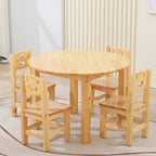 Natural Wood Kids Writing Desk Sets – Light Brown Round & Rectangular Tables with Chairs