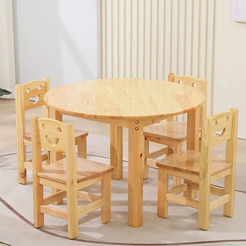 Natural Wood Kids Writing Desk Sets – Light Brown Round & Rectangular Tables with Chairs