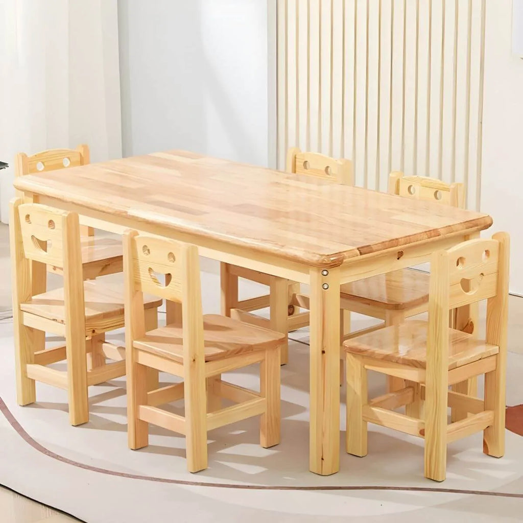 Natural Wood Kids Writing Desk Sets – Light Brown Round & Rectangular Tables with Chairs