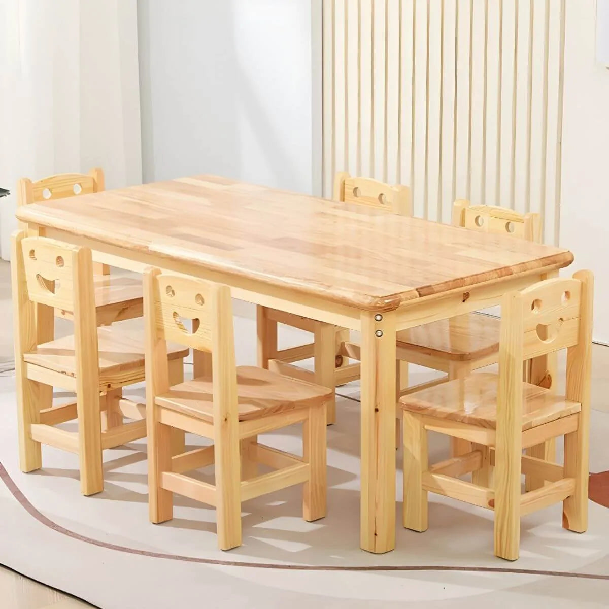 Natural Wood Kids Writing Desk Sets – Light Brown Round & Rectangular Tables with Chairs