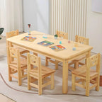 Natural Wood Kids Writing Desk Sets – Light Brown Round & Rectangular Tables with Chairs Main Product Image