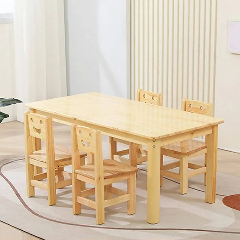 Natural Wood Kids Writing Desk Sets – Light Brown Round & Rectangular Tables with Chairs