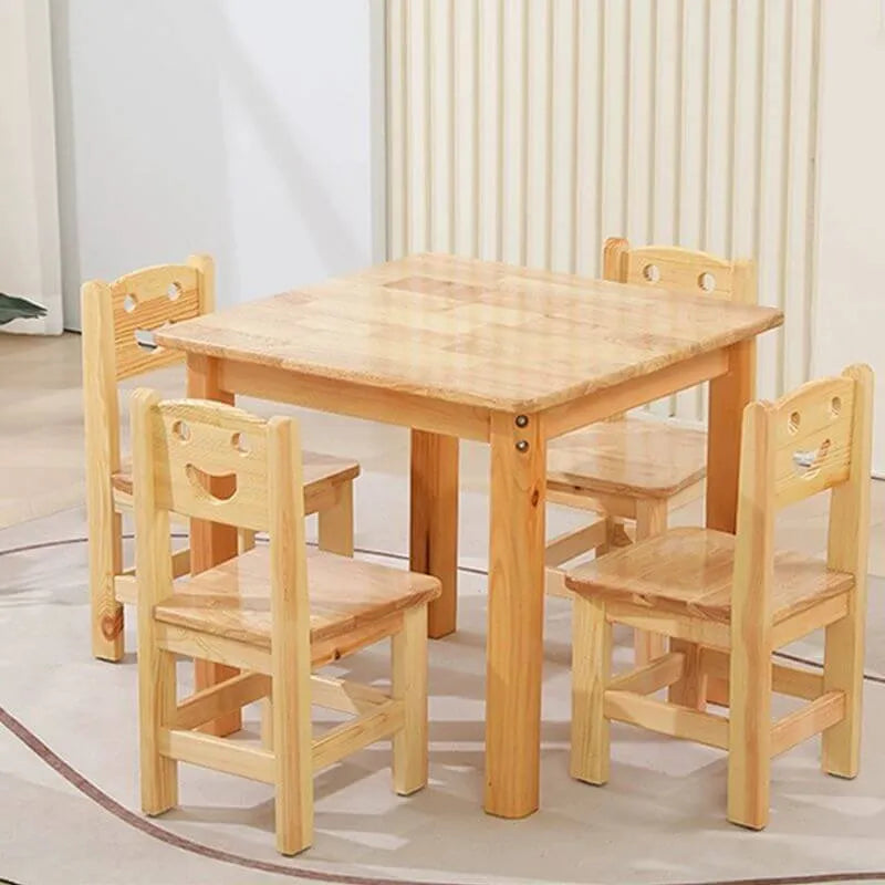 Natural Wood Kids Writing Desk Sets – Light Brown Round & Rectangular Tables with Chairs