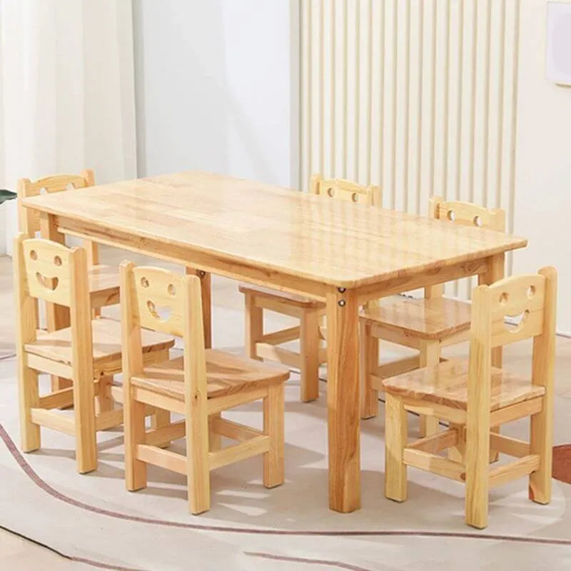 Natural Wood Kids Writing Desk Sets – Light Brown Round & Rectangular Tables with Chairs